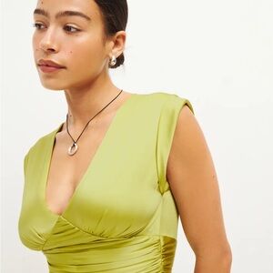 Reformation Green Satin Top